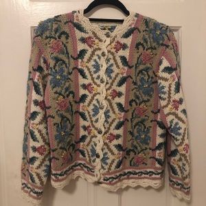 Vintage Hand Knit Floral Cardigan